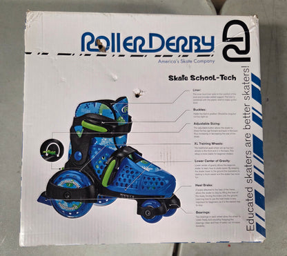 Roller derby sport kids' roller skate - dinosaur blue/black size 11-2 - OPEN BOX - USED - PICK UP ONLY