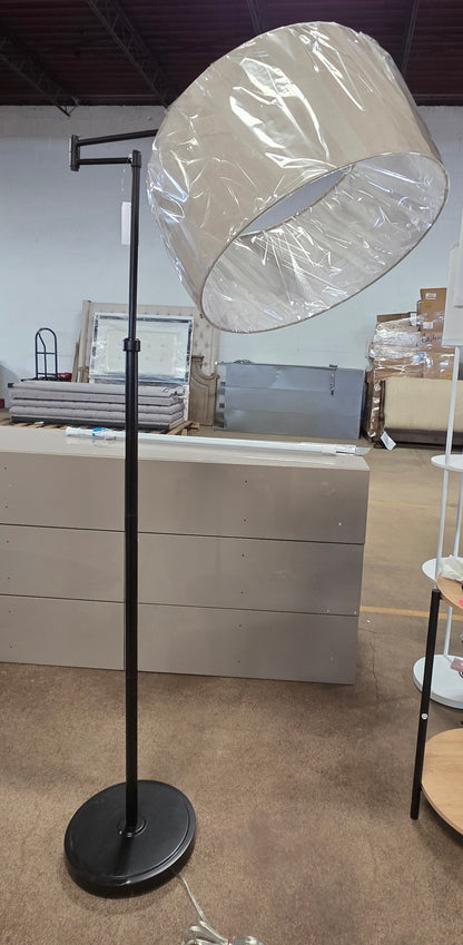 Floor Lamp 58.5"x17" Swing Arm Floor Lamp: Adjustable, Linen Shade, Metal Body