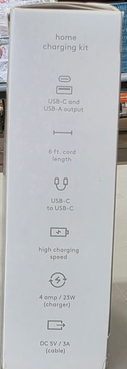 2-Port USB-A USB-C Wall Charger with 6' USB-C to USB-C Braided Cord - heyday™ Matte Black - OPEN BOX
