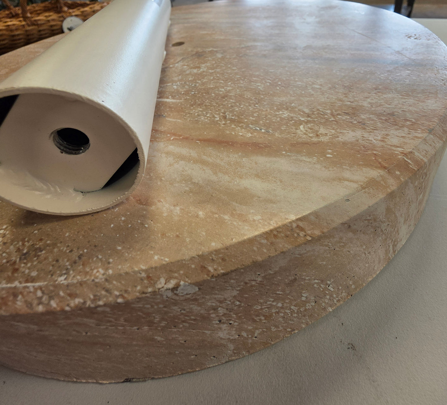 48.5lb Round Outdoor Patio Cantilever Umbrella Base Cream - Threshold™ AS-IS  PICKUP ONLY