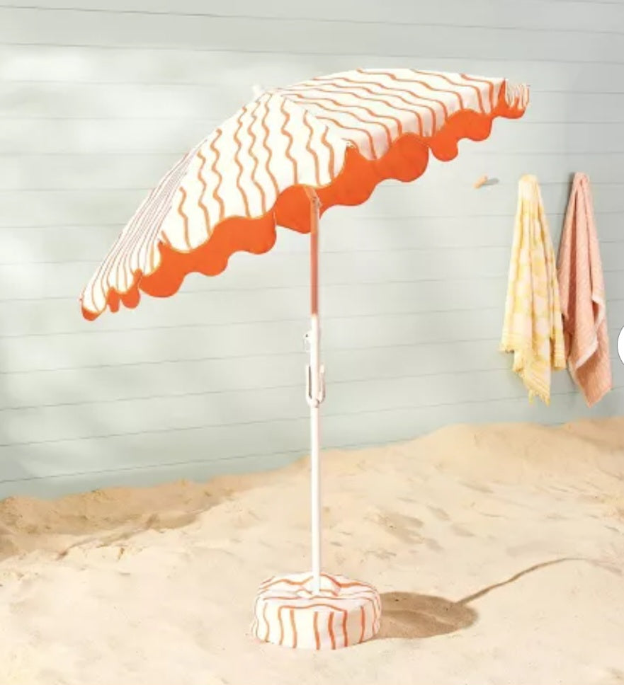 6' Round Striped Beach Umbrella Orange