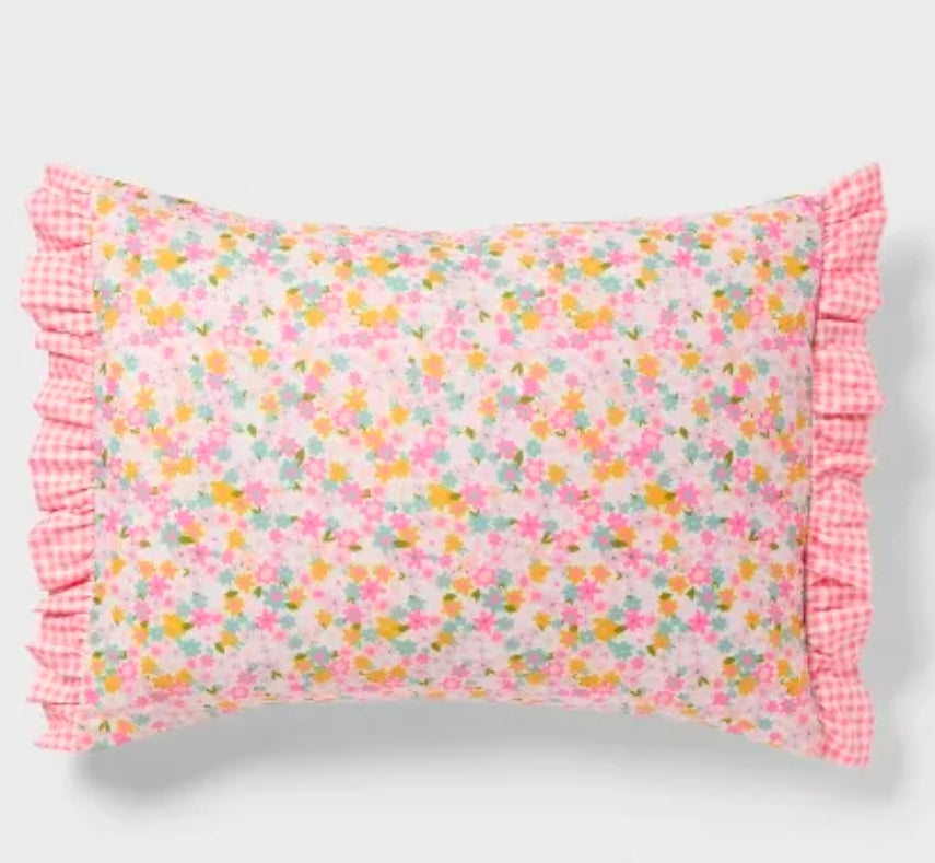 Twin Reversible Crinkle Bow Gingham Floral Kids' Comforter & Sham Set