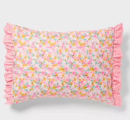 Twin Reversible Crinkle Bow Gingham Floral Kids' Comforter & Sham Set