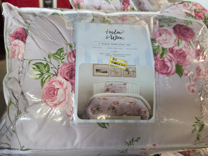 Twin Ruched Comforter Set Pink Floral