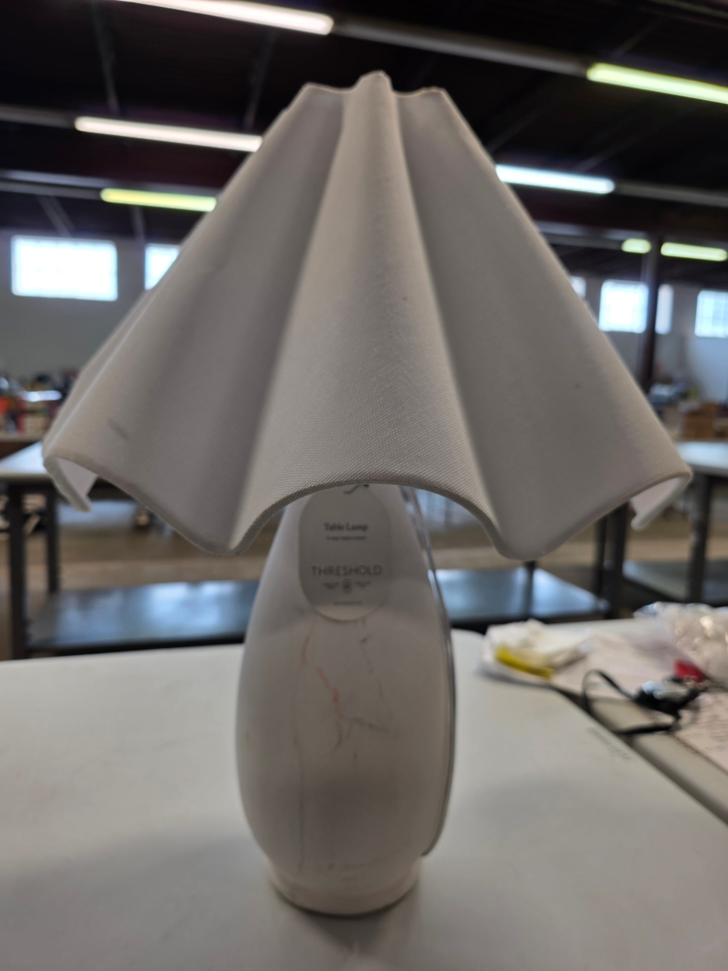 Wavy Shade Collection with Ceramic Base Table Lamp White - Threshold™  AS-IS PICKUP ONLY
