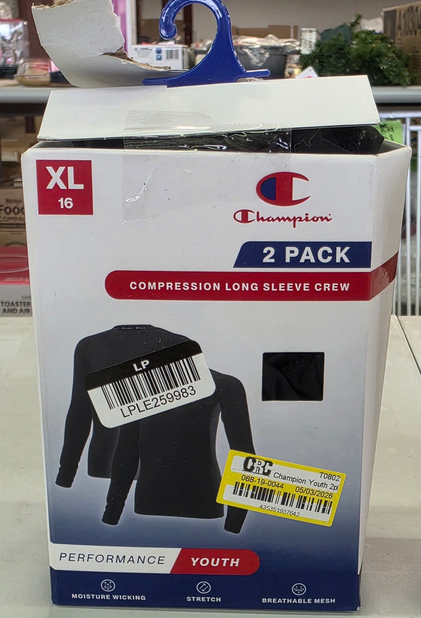 Champion Youth 2pk Compression Long Sleeve Shirt - Black/Black - XL
