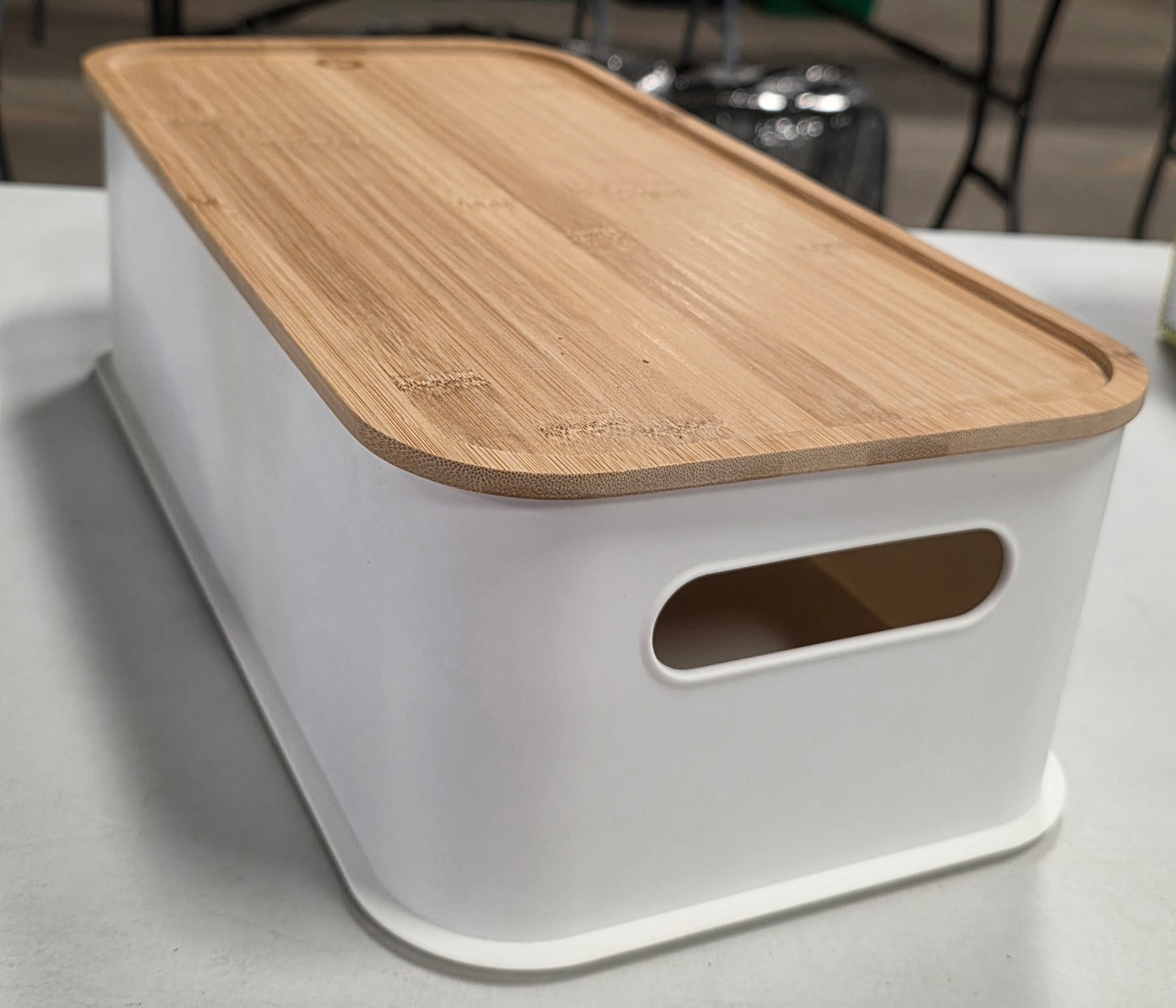 iDesign Plastic Storage Bin with Wood Lid