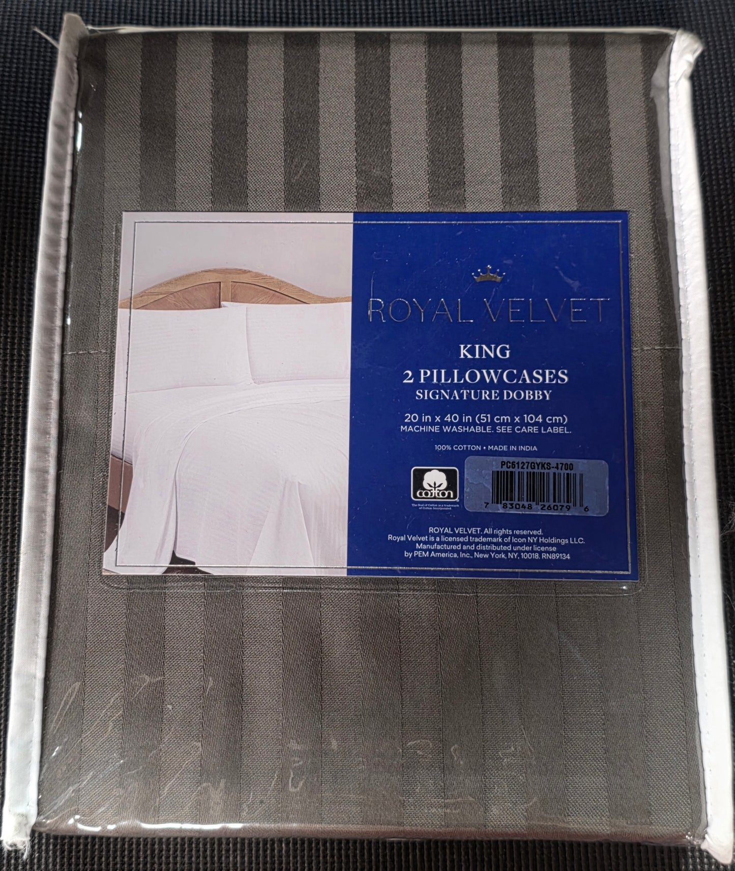 Royal Velvet Dobby Stripe Pillowcase Pair - King / Gray