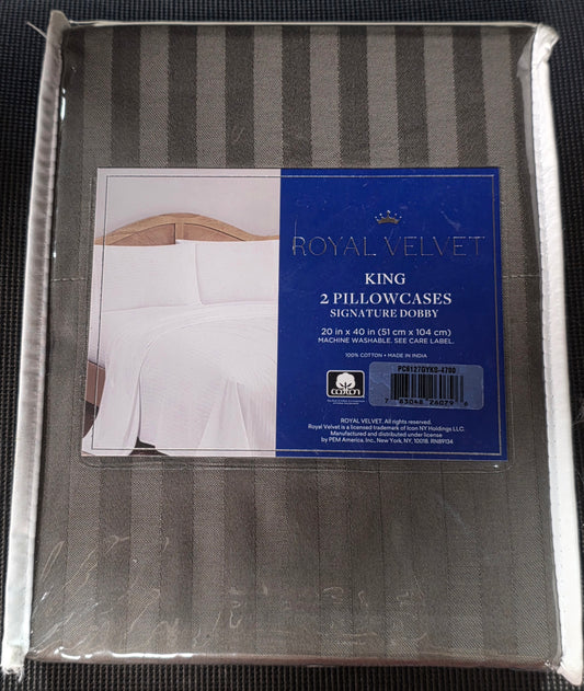 Royal Velvet Dobby Stripe Pillowcase Pair - King / Gray