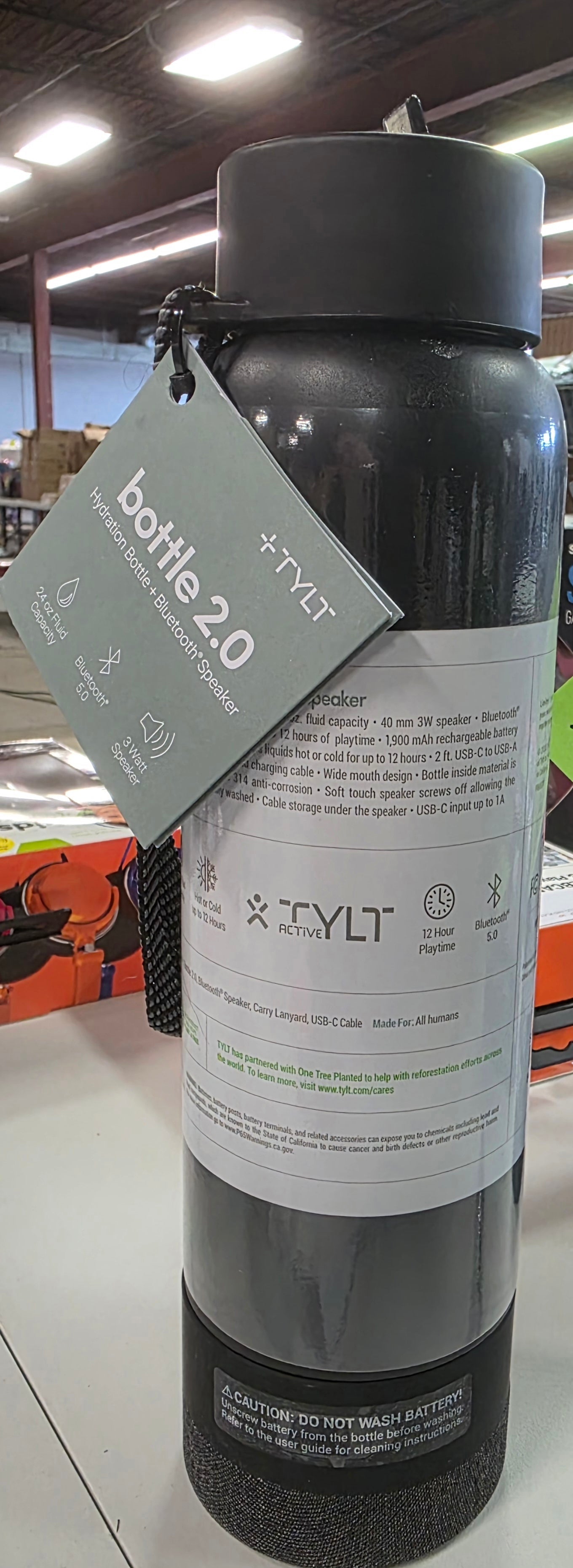 TYLT 24oz Stainless Steel Water Bottle with Built-in Bluetooth Speaker