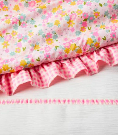 Twin Reversible Crinkle Bow Gingham Floral Kids' Comforter & Sham Set