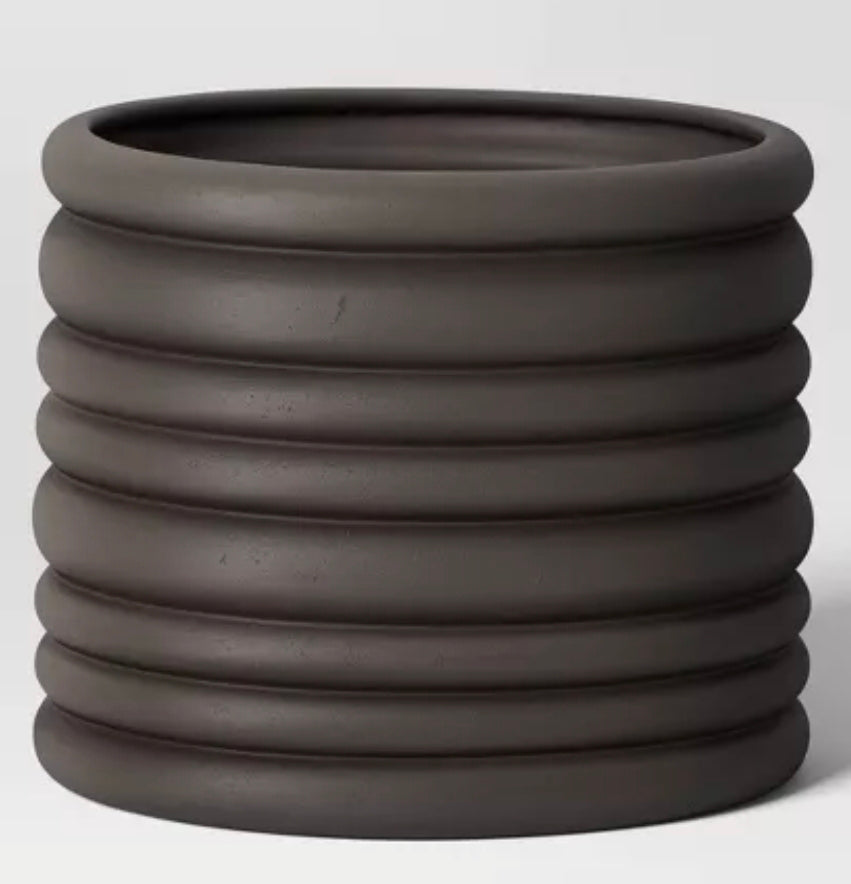 Banded Stoneware Indoor Outdoor Planter Pot Charcoal Gray