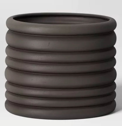 Banded Stoneware Indoor Outdoor Planter Pot Charcoal Gray