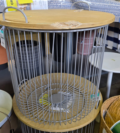 AS-IS - Wire Kids' Storage Floor Bin Gray - Pillowfort™: Round Metal & Wood Basket with Lid and Handles