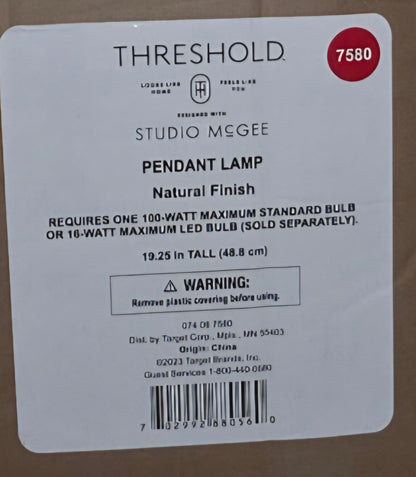 Large Seagrass Pendant Table Lamp Brown - Jute Drum Shade,  Adjustable Height -PICKUP ONLY