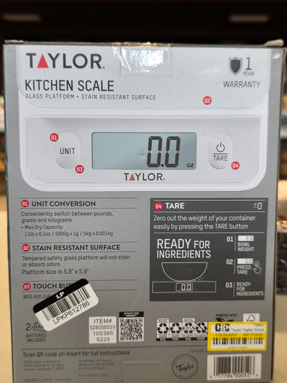Taylor Digital Kitchen Glass Top 11lb Food Scale Silver