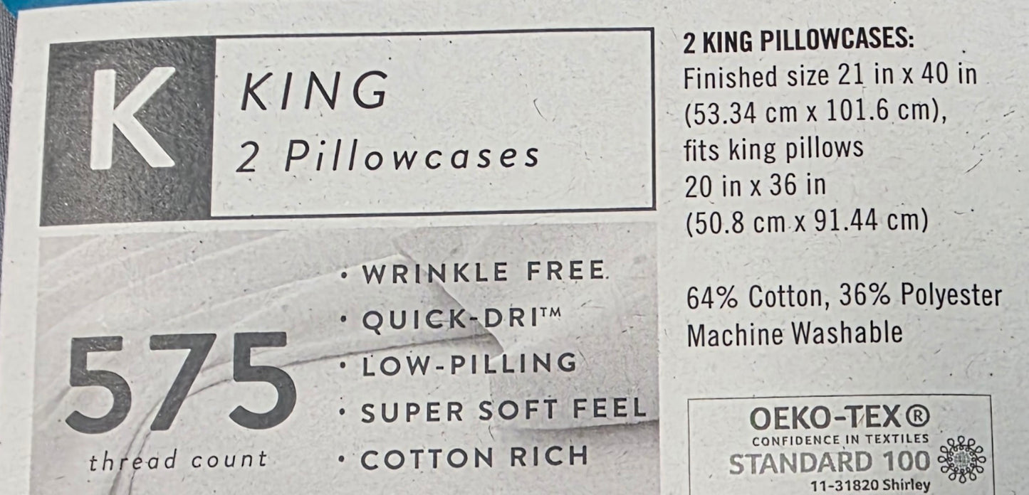 Performance Inside 575tc King Pillowcase set of 2