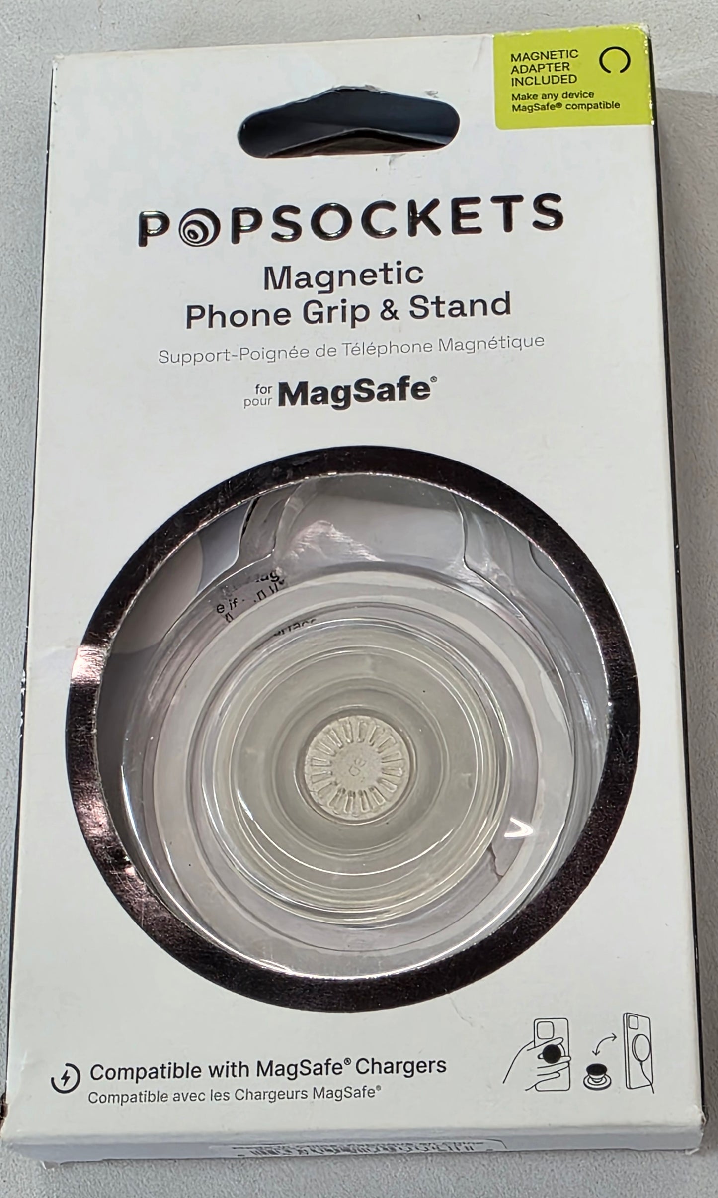 PopSockets Magnetic Phone Grip with MagSafe, Magnetic Adapter Ring Included - Clear - Open Box
