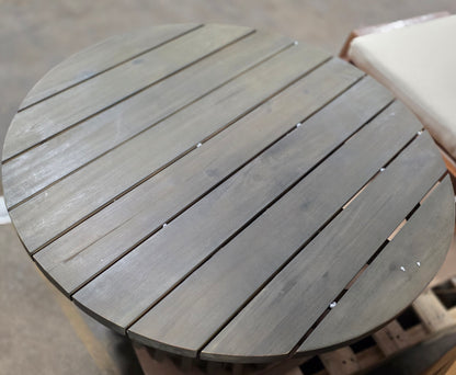 Rustic Outdoor Acacia Wood Round Coffee Table with Slatted Design PICKUP ONLY