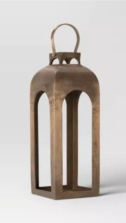 AS-IS. 21.875"x8" Pillar Cast Aluminum Lantern Candle Holder Gold - Handle Broken