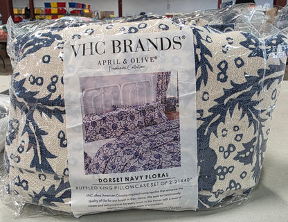 VHC Brands Dorset Navy Floral Pillowcase Set of 2 King