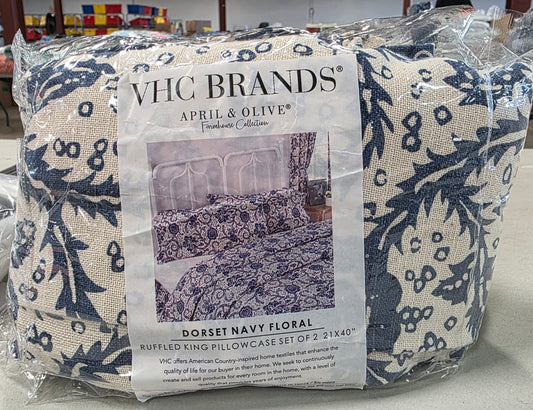 VHC Brands Dorset Navy Floral Pillowcase Set of 2 King
