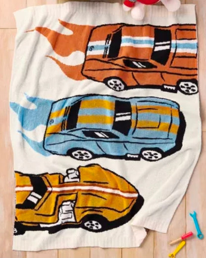 Hot Wheels Retro Racing Cars Knit Chenille Kids' Throw Blanket - Hot Wheels