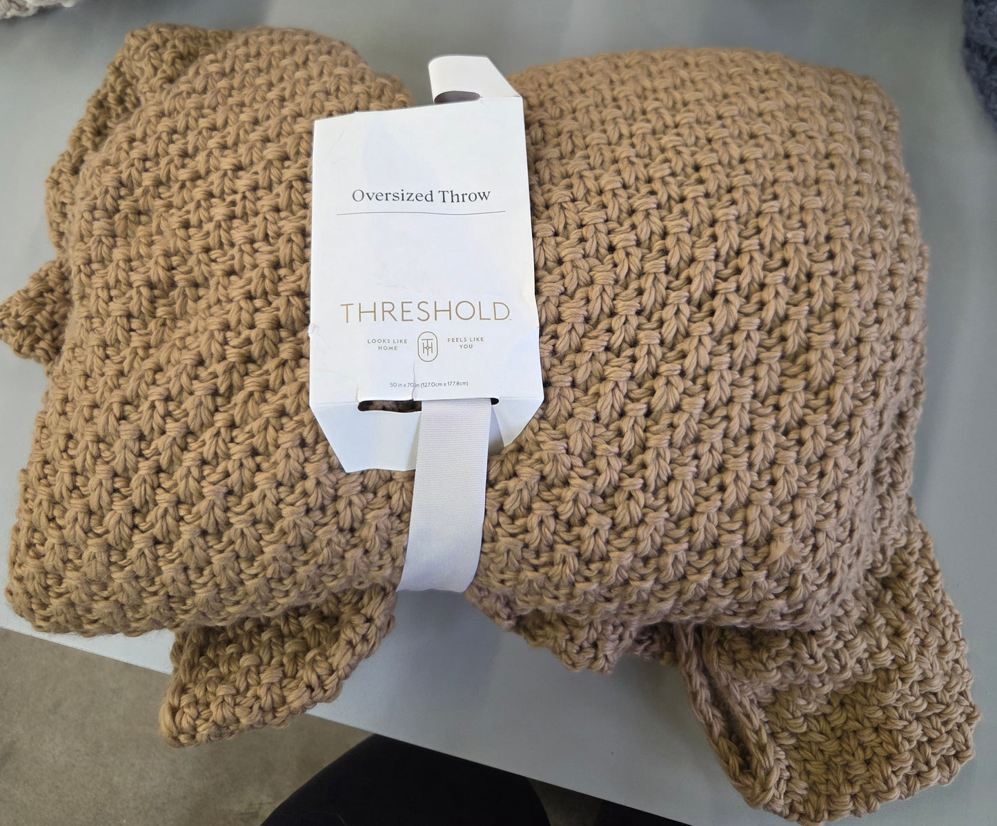 Oversized throw blanket 50in x 70in - AS IS - SOME KNOTS ARE LOOSE