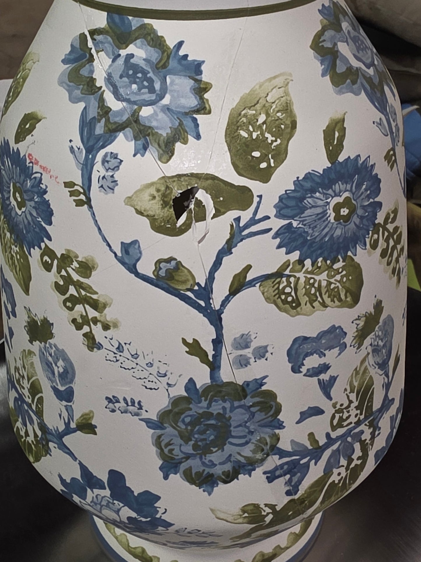 THRIFTY: 12" Tall Floral Painted Ceramic Vase Blue/Green - Threshold™ AS-IS PICKUP ONLY