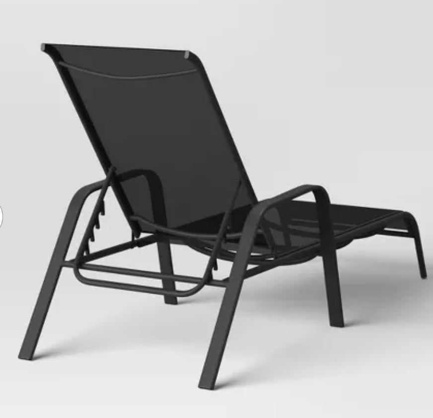 Sling Stacking Steel Outdoor Patio Chaise Lounge Black  - PICKUP ONLY