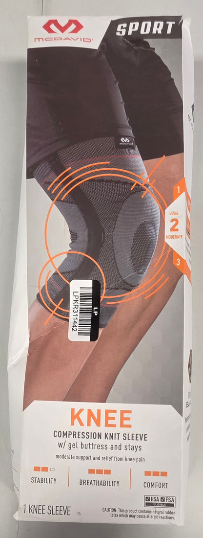 McDavid Sport Knee Knit Sleeve with Buttress and Stays - Gray - L/XL DAMAGED PACKAGE