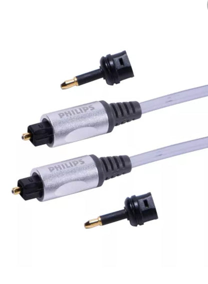 Philips 6' Elite Toslink Digital Fiber Optic Cable with 2 Mini Adapters - Gray: Male-to-Male AV Connection