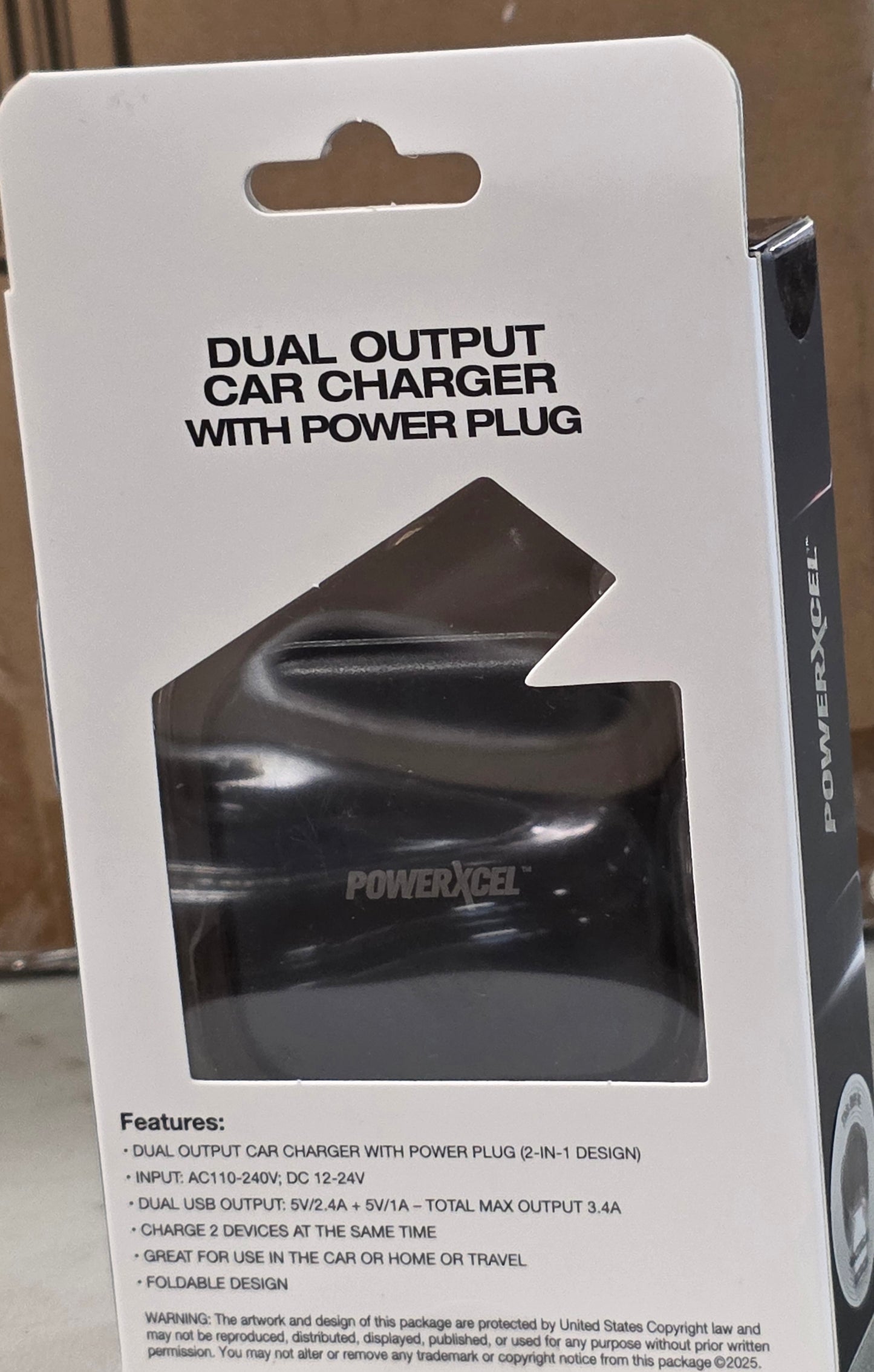 PowerXcel Dual Output Car Charger with Power Plug 2-in-1 Design