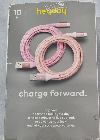 10ft USB-A to USB-C Braided Cable 2pk - heyday™ Bright Lilac & Cosmetic Pink -OPEN BOX