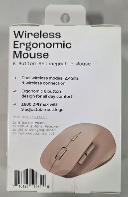 North Wireless Ergonomic 6 Button Mouse - Beige, Built-In Rechargeable Battery