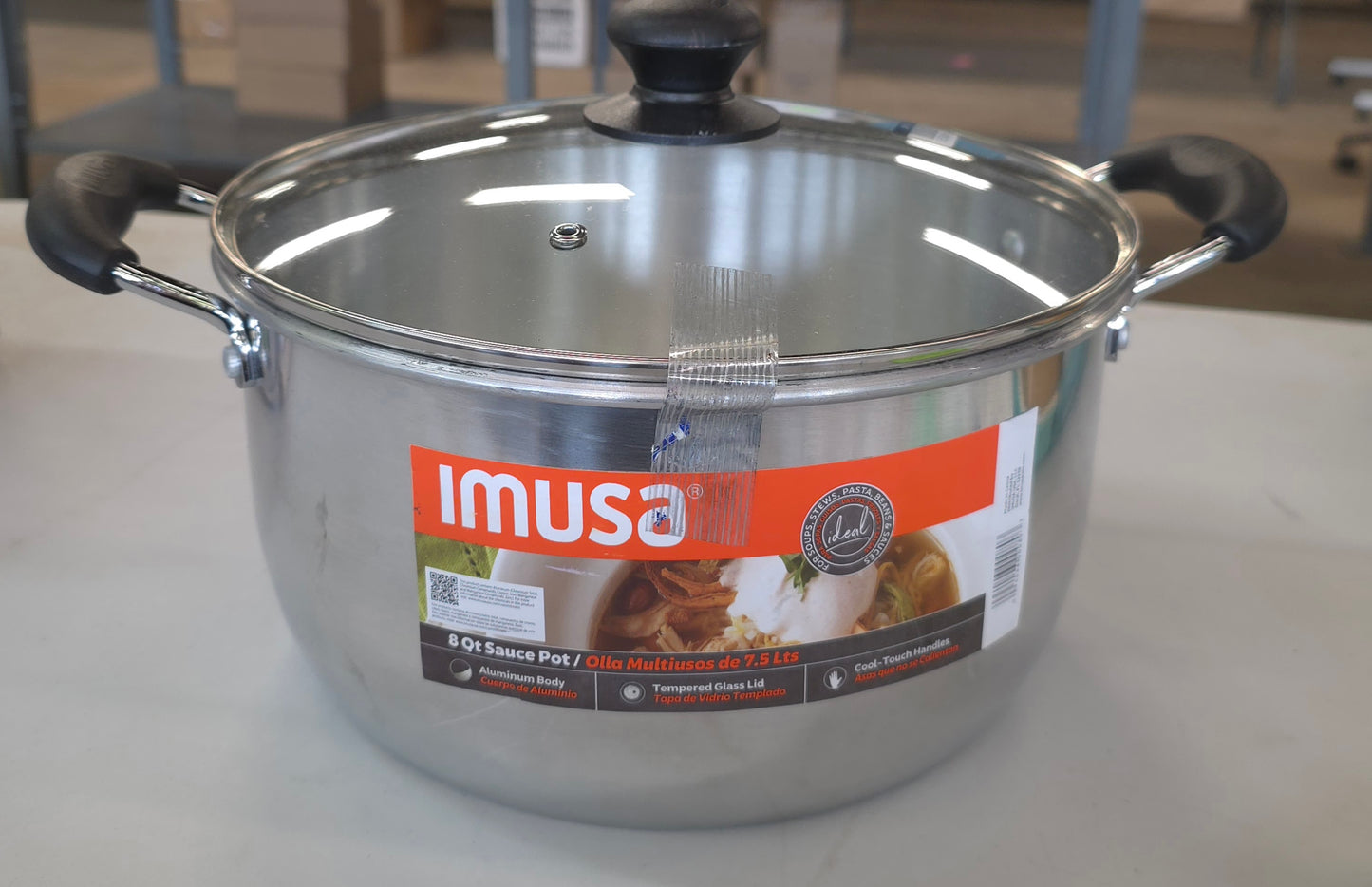 IMUSA 8qt Aluminum Pot with Glass Lid and Bakelite Handles: Medium Soup Pot, Stay-Cool Handle, Even-Heating