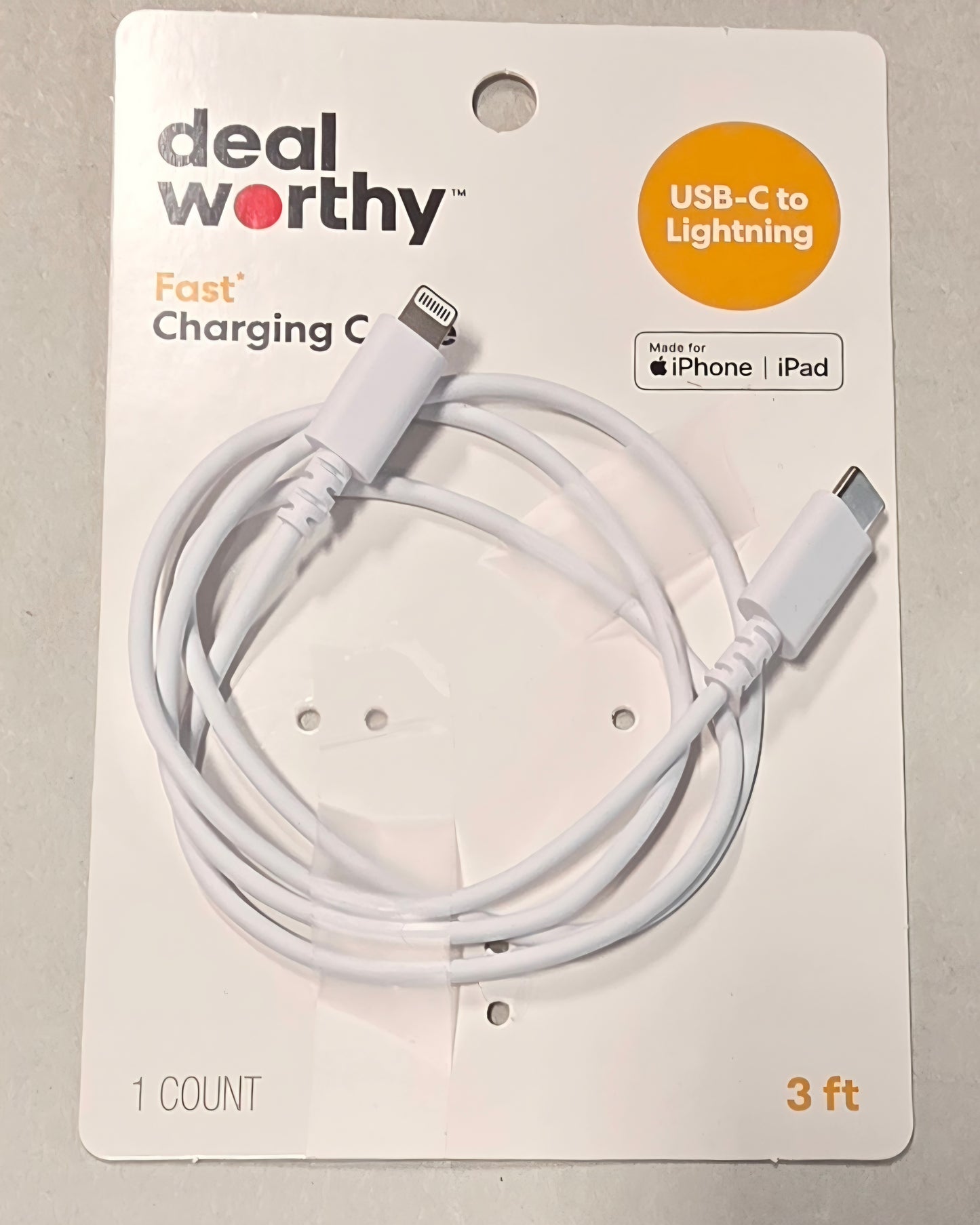 3' Lightning to USB-C Charging Cable - dealworthy™ White: Male-To-Male Connector Open package
