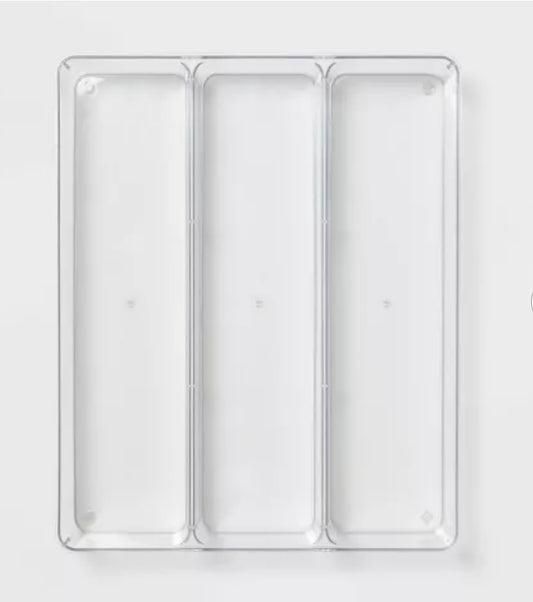 3 Compartment Plastic Organizer - Clear In-Drawer Storage, Contemporary Style, 16"x13" AS-IS