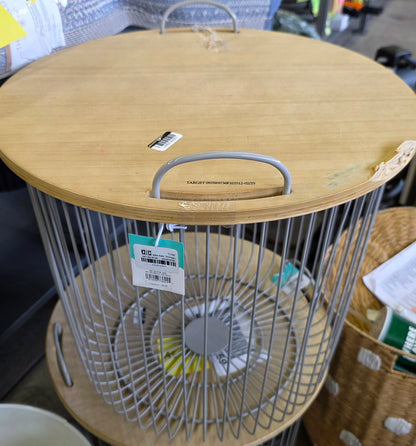 AS-IS - Wire Kids' Storage Floor Bin Gray - Pillowfort™: Round Metal & Wood Basket with Lid and Handles