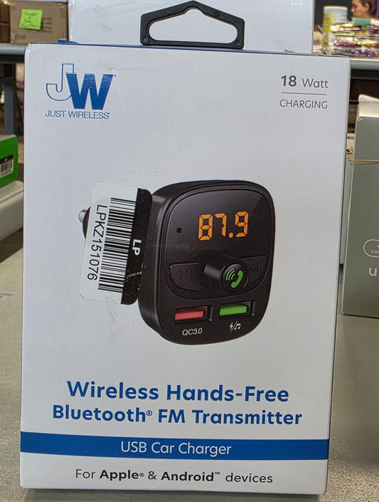 Just Wireless Bluetooth FM Transmitter Type C and USB-A Charging Port Bass Sound Booster - Black