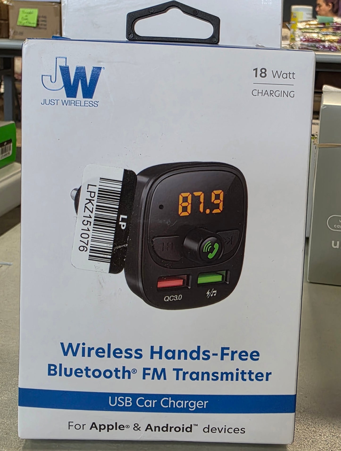 Just Wireless Bluetooth FM Transmitter Type C and USB-A Charging Port Bass Sound Booster - Black