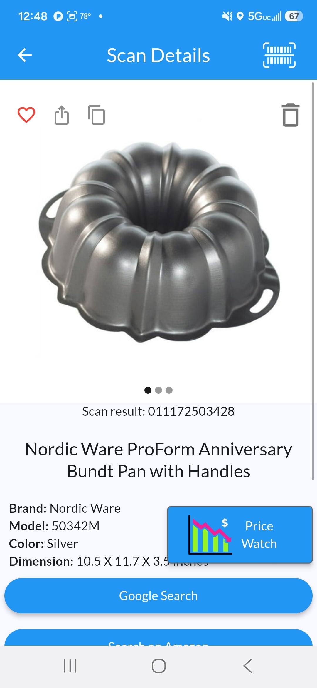 Nordic ware proform anniversary bundt pan with handles
