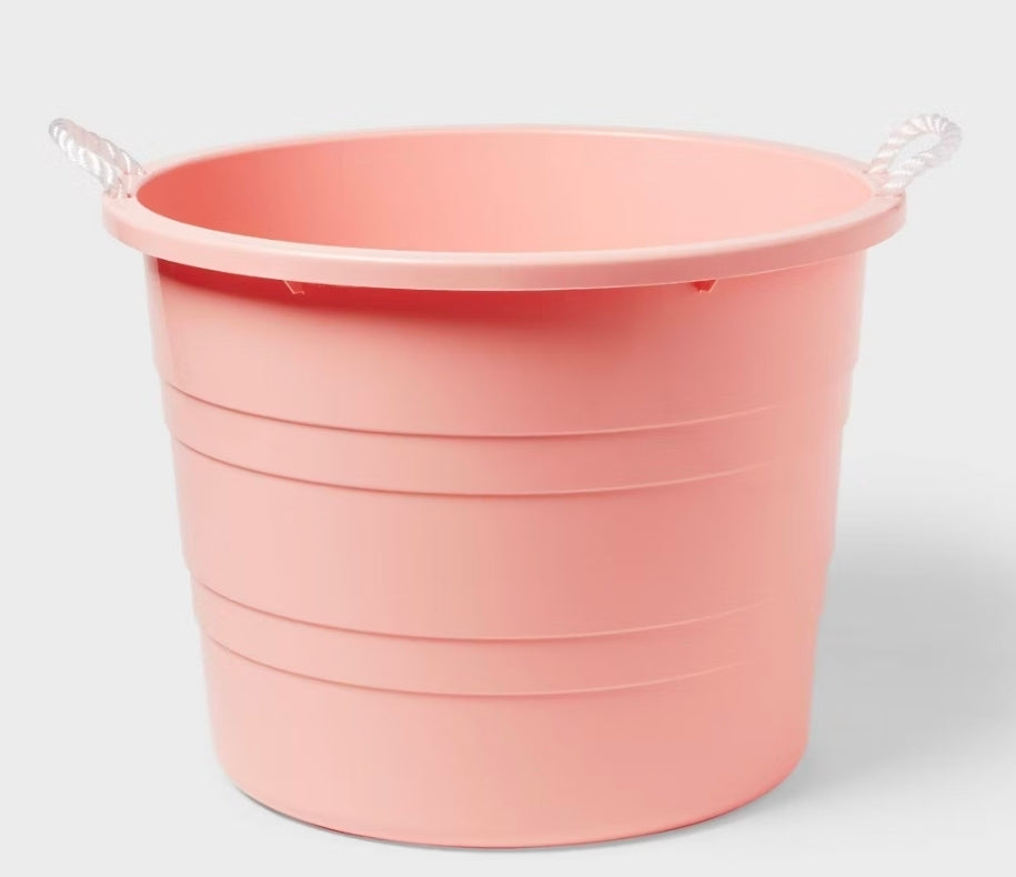 Plastic Kids' Storage Bin with Woven Handles Pink - Pillowfort™: Jumbo Round Toy Bucket PICKUP Only