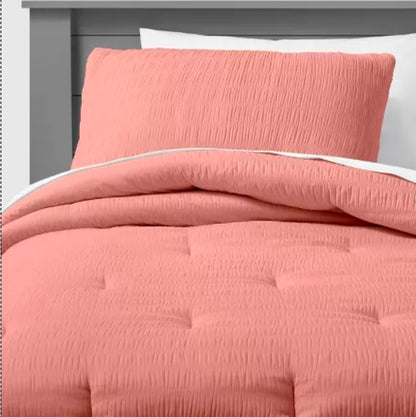 Full/Queen Seersucker Kids' Comforter Set Rose Pink - Pillowfort™: Microfiber Bedding, OEKO-TEX Certified, 3-Piece