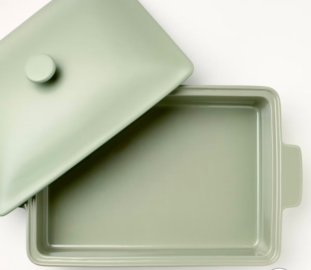 4qt Stoneware Rectangle Baking Dish with Lid Sage Green - Figmint™
