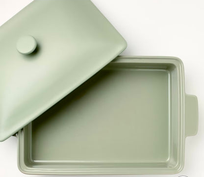 4qt Stoneware Rectangle Baking Dish with Lid Sage Green - Figmint™