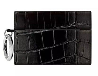 Flaunt Square AirPods Pro (1st/2nd gen.) Case - Black Crocodile Faux leather with Silver Ring Clip