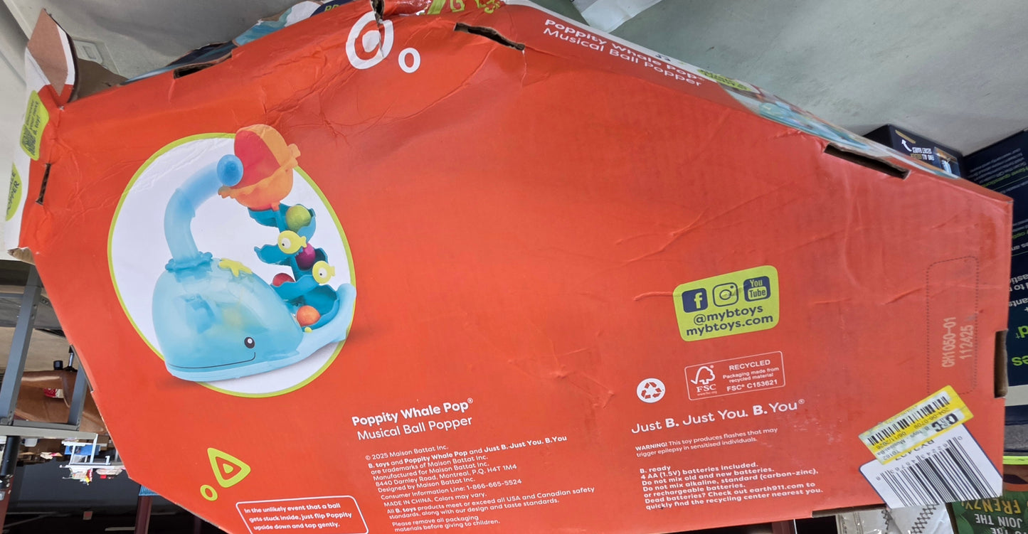 B. toys - Musical Ball Popper - Poppity Whale Pop: Fine Motor Skills Toy with Music & Lights