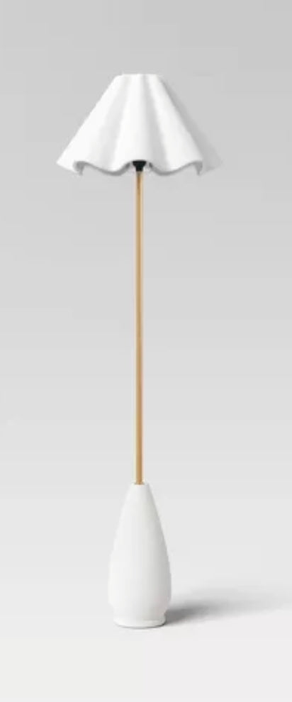 Floor Lamp 55"  Wavy Shade Collection Ceramic Base Floor Lamp White