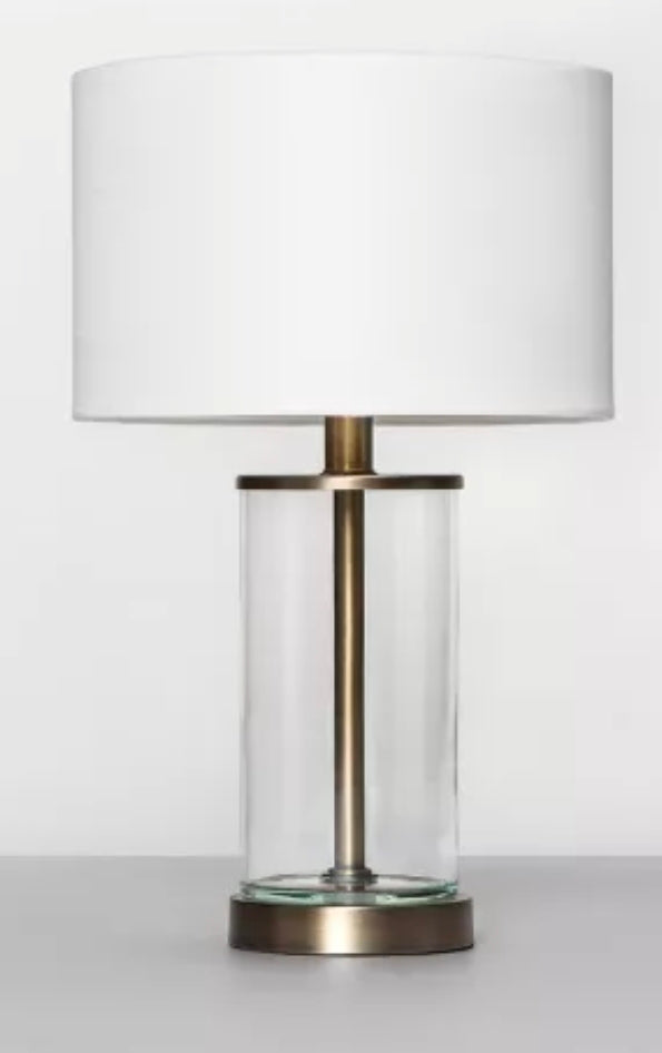 Fillable Accent with USB Table Lamp Brass - Threshold™: Modern Glass Nightstand Lamp